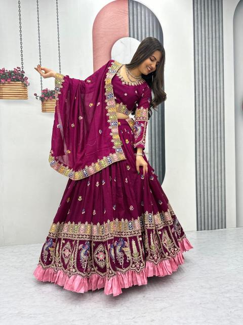 Tapi 308 Vichitra red Lehenga choli manufacturers in Surat - wholesale export